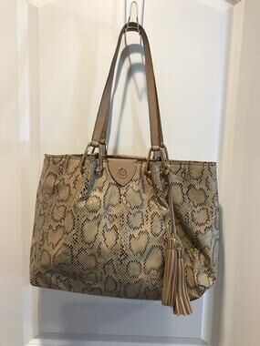Anne Klein Snakeskin with Tassels Shoulder Bag EUC